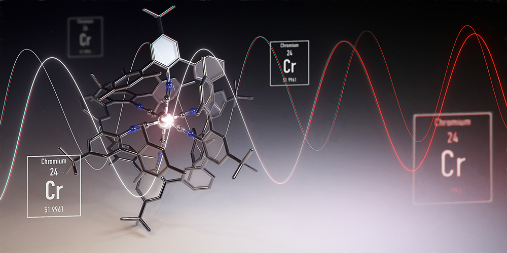 schematische weergave van  de werking van moderne chroomverbindingen als lichtgevende materialen en katalysatoren