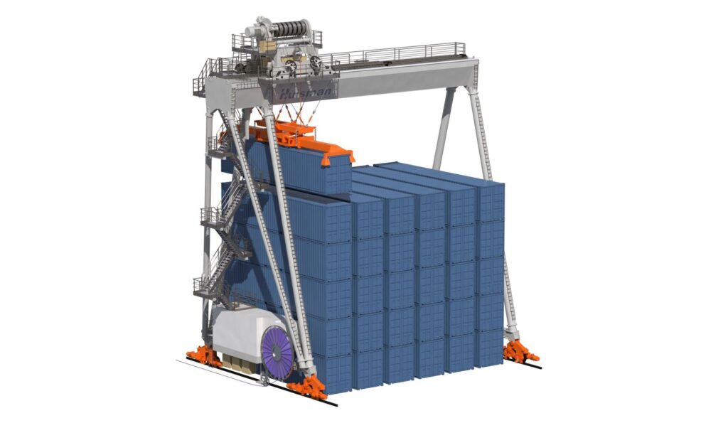 render geautomatiseerde stapelkraan met containers